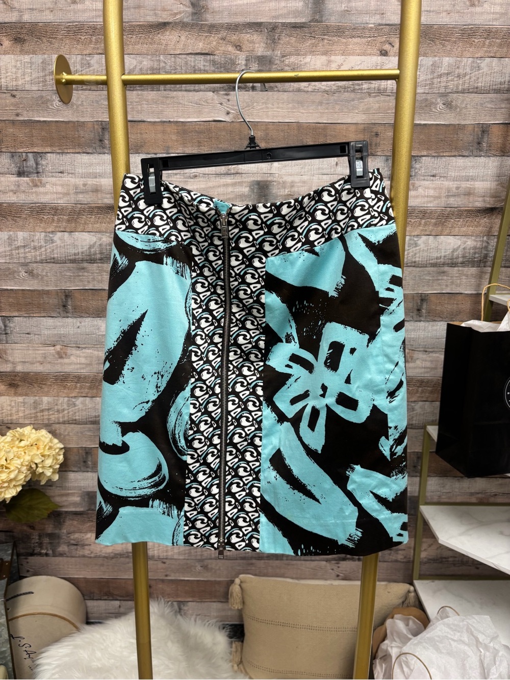 Blue and Brown Floral Print Etcetera Skirt 6